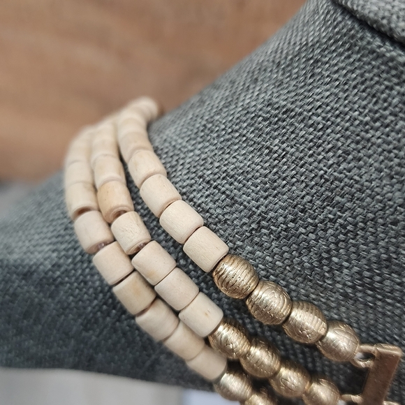 Layered Wood Bead and Stone Necklace, Earth Tone Multi-Strand - Picture 7 of 11